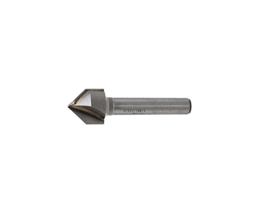 Carbide-tipped 90 Deg V-Groove Bit x 1/2" CD x 1/2" CL x 1/4" Shank x 1 3/4" OAL x 2 Flute