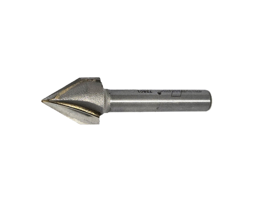 Carbide-tipped 60 Deg V-Groove Bit x 1/2" CD x 1/2" CL x 1/4" Shank x 2" OAL x 2 Flute