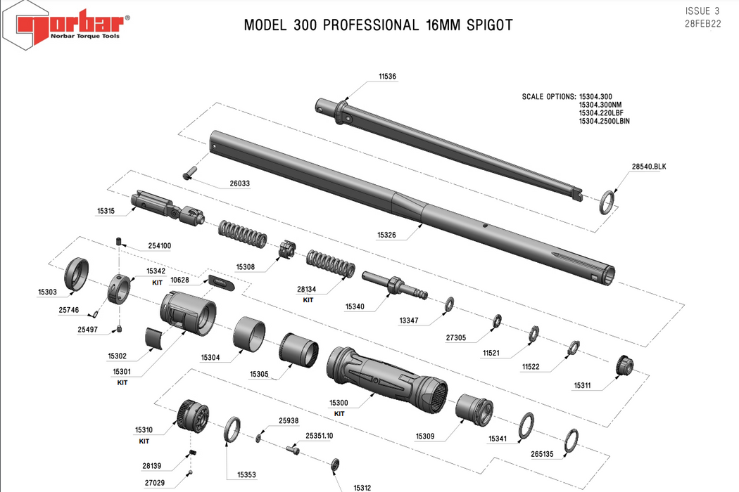 Torque Wrench  30-150 ft/lbs x 16.5 long x 16mm Round Spigot